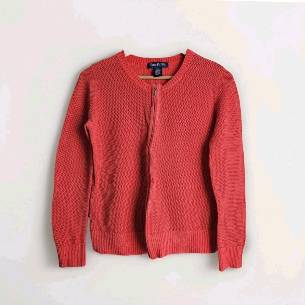 Evan Pacone Full Zip Cardigan Sweater Women Size PL See Through Knit Mock Neck